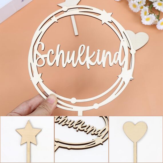 Tortendeko Einschulung, Kuchen Deko Einschulung, Holz Schulkind Tortendeko, Cake Topper Schulkind Kuchen Deko, Schulanfang Torten Topper, Kuchendeko Schulanfang für Mädchen Junge Schuleinführung Party