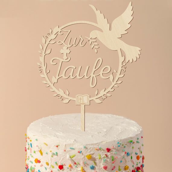 Giftota Cake Topper zur Taufe aus Holz mit LED Lichterkette, Zur Taufe Tortendeko für Mädchen, Junge
