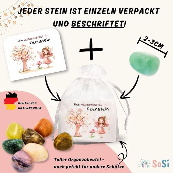 SoSi 12 Feensteine, 2-3cm, Glücksstein mit Bedeutung, Zahnfee, Mitgebselstein, Mitbringsel, Give Away, Glücksbringer, Kindergeburtstag, Gastgeschenk, Kindergarten, Kommunion, Einschulung