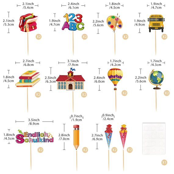 24 Stück Schulanfang Tortendeko, Schuleinführung deko Cupcake Topper, Endlich Schulkind Tortendeko Einschulung, Einschulung deko mädchen für Schulkind 2023 deko Schulanfang Party Dekoration (Schule)