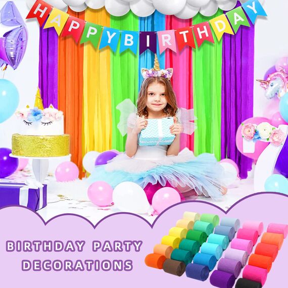 DAOUZL Krepppapier, 30 Farben, bunte Luftschlangen, dekorative Streifen für Hochzeit, Geburtstag, Weihnachten (5 cm x 10 m)