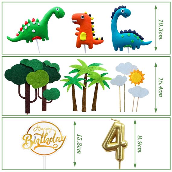 Dino Tortendeko 4 Jahre Junge Kinder, Kuchendeko Dinosaurier mit Geburtstagskerze 4, Happy Birthday Dinosaurier 4 Jahre