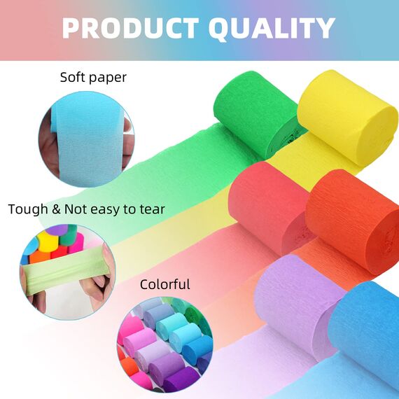 DAOUZL Krepppapier, 30 Farben, bunte Luftschlangen, dekorative Streifen für Hochzeit, Geburtstag, Weihnachten (5 cm x 10 m)