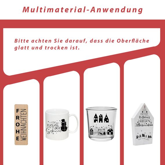 FloraVigo Rub On Sticker ca.A5 19x14cm-Abwischbare Folie für Weihnachtsdekoration, Keraflott, Zuhause, Möbel, Glas, Holz, Fotoalbum, DIY-Dekoration, Aufkleberästhetik(4PCS) (FROHE WEIHNACHTEN1)