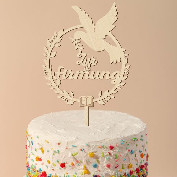 Giftota Cake Topper zur Firmung aus Holz mit LED Lichterkette - Tortendeko Firmung Deko für Junge Mädchen