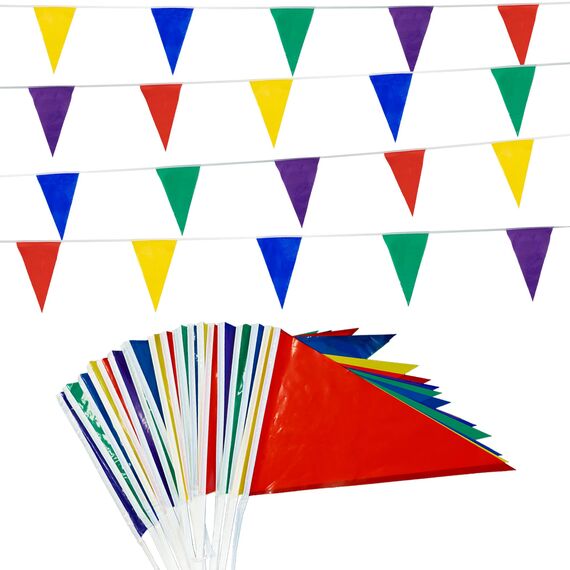 Wimpelkette Outdoor Bunt 4 Stück - 40M Große Wimpel Geburtstag Girlande Kunststoffe Wetterfest Party Deko für Garten Schulanfang Schulkind Kinder Kinderzimmer Fasching Karneval Party