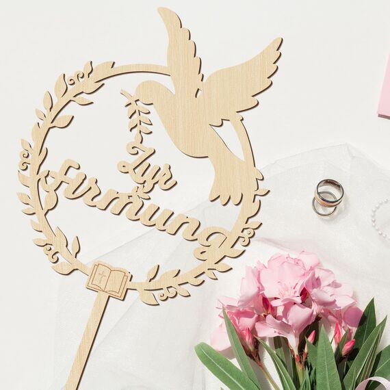 Giftota Cake Topper zur Firmung aus Holz mit LED Lichterkette - Tortendeko Firmung Deko für Junge Mädchen