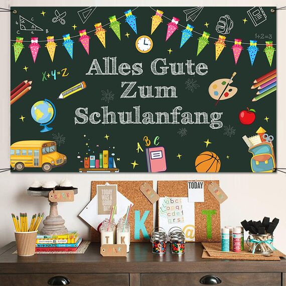 Einschulung Deko Banner 2025, Alles Gute Zum Schulanfang Banner, Einschulung Mädchen Deko für Schulanfang Junge Mädchen 180 * 110cm Grün
