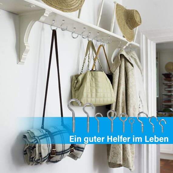 HATANSE 150 Stück Schraubhaken Edelstahl Haken zum Schrauben Hakenschraube mit Gewinde Einschraubhaken Deckenhaken für Cup Teetassen Schlüssel Lampen und Weihnachtsdekoration