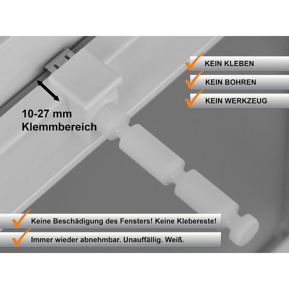 dekohaken24.de 4x Fensterhaken/Dekohaken mit Distanzhalter - Größe L für noch mehr Abstand zur Fensterscheibe - ideal für Fenster- oder Weihnachstdekoration, Klemmbereich 10-27 mm (weiß, L)