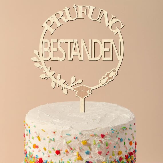 Giftota 2026 Abschluss Deko Cake Topper Prüfung Bestanden Holz mit LED Lichterkette - Tortendeko Graduation Deko - Abitur 2026, Matura, Bachelor