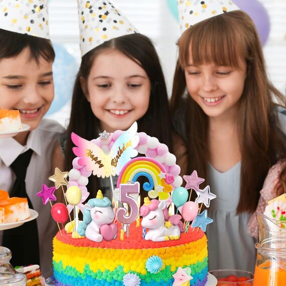 Einhorn Tortendeko 5. Geburtstag Mädchen, Kuchendeko Mit Kerze 5 Jahr, Figuren Cake Topper, Torten Deko für Mädchen
