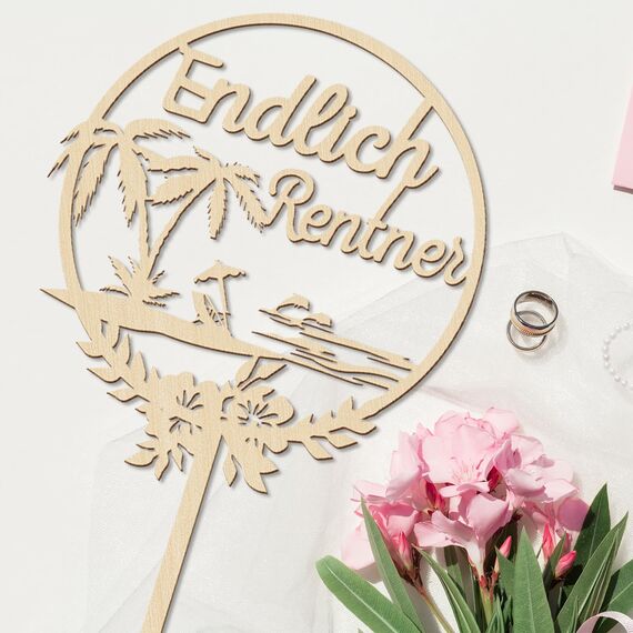 Giftota Cake Topper Endlich Rentner aus Holz mit LED Lichterkette - Tortendeko für Rentner - Rente, Ruhestand Deko