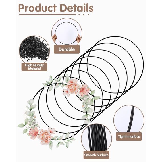 8 Stück 30cm Metallringe zum Basteln, Metallring Schwarz, Dekoring zum Aufhängen, Drahtringe zum Basteln für Wickeltechnik Traumfänger Floristik Hochzeitskranz Weihnachtsdekoration