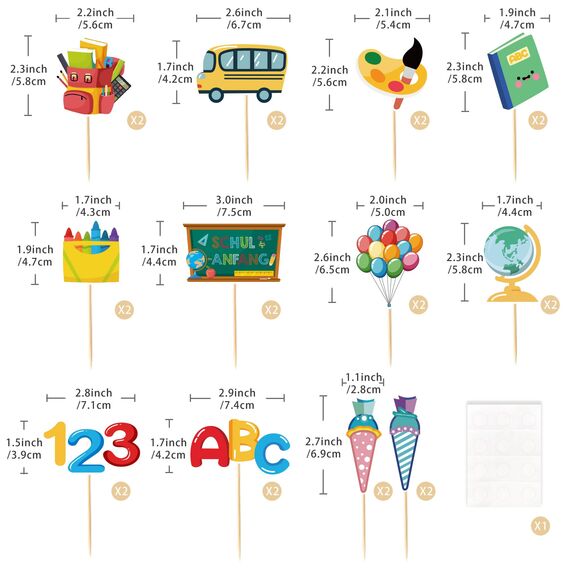 24 Stück Schulanfang Tortendeko, Schuleinführung deko Cupcake Topper, Tortendeko Einschulung, deko Einschulung Junge für Schulkind, Junge und Mädchen Schulanfang Party Dekoration (Tafel)