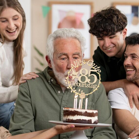Giftota Cake Topper 85. Geburtstag Holz mit LED Lichterkette - 85. Geburtstag Deko Frauen Männer - Tortendeko 85. Geburtstagsdeko - Kuchen Deko für 85 Jahre