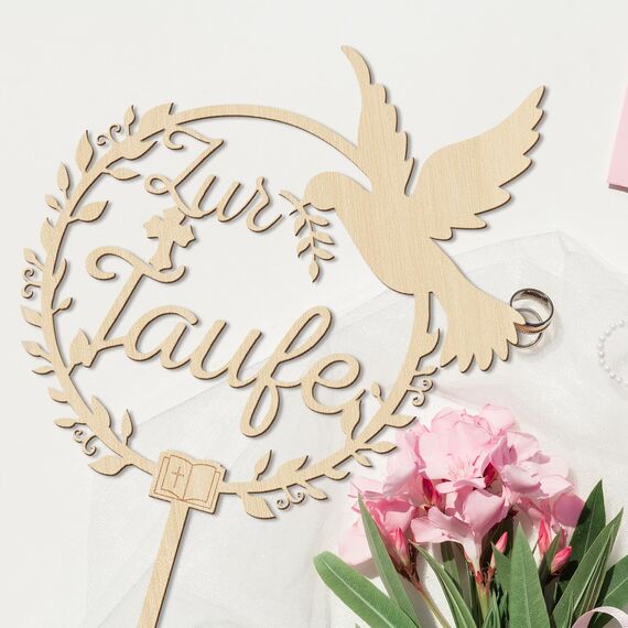 Giftota Cake Topper zur Taufe aus Holz mit LED Lichterkette, Zur Taufe Tortendeko für Mädchen, Junge