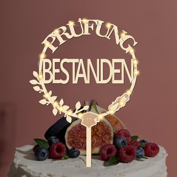 Giftota 2026 Abschluss Deko Cake Topper Prüfung Bestanden Holz mit LED Lichterkette - Tortendeko Graduation Deko - Abitur 2026, Matura, Bachelor