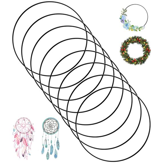 8 Stück 30cm Metallringe zum Basteln, Metallring Schwarz, Dekoring zum Aufhängen, Drahtringe zum Basteln für Wickeltechnik Traumfänger Floristik Hochzeitskranz Weihnachtsdekoration