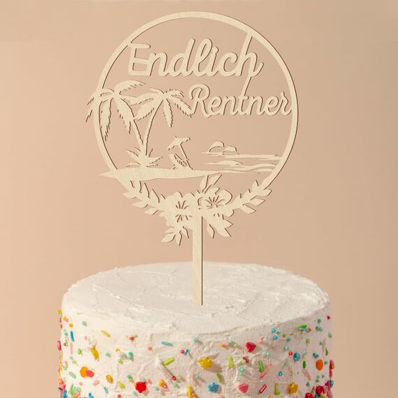 Giftota Cake Topper Endlich Rentner aus Holz mit LED Lichterkette - Tortendeko für Rentner - Rente, Ruhestand Deko
