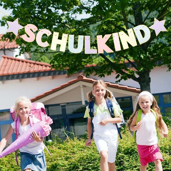 BETESSIN Schulkind Girlande Pastell Deko Einschulung Mädchen Schulanfang Banner Hänge Deko für Schuleinführung Junge und Mädchen Einschulungsfeier Schulstart 1. Schultag