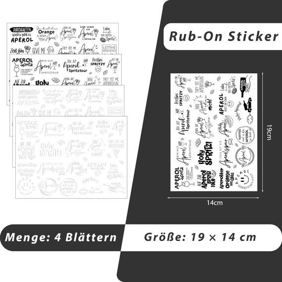 FloraVigo Rub On Sticker ca.A5 19x14cm-Spruch Deko zum Geburtstag, Keraflott, Hochzeit, Zuhause, Wischfolie für Möbel, Glas, Holz, Fotoalbum, DIY Deko, Aufkleberästhetik(4PCS) (Aperol)