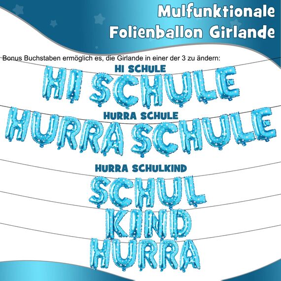 iZoeL Einschulung Deko Junge HURRA SCHULKIND Girlande + 2026 Folienballondeko + Zuckertüte Folienballon+ SCHULKIND Folienballon + 15 Luftballon + 14 Konfetti Schulanfang Deko Einschulungsdeko