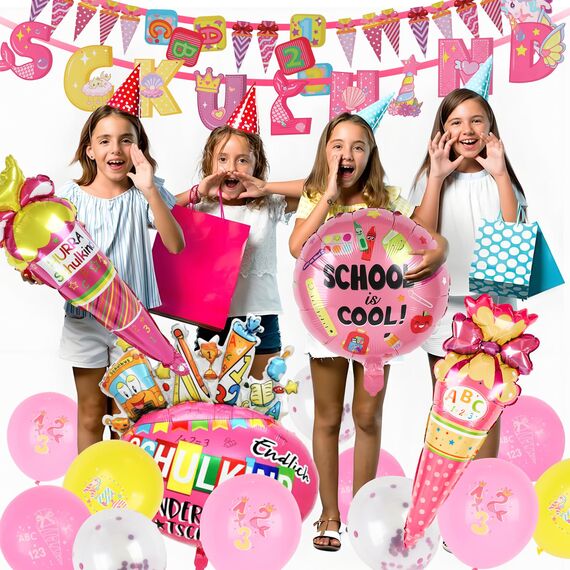 CUTLOT SCHULKIND 2026 Deko Einschulung Mädchen, SCHULKIND Banner, Dinosaurier Banner, 22 Latexballons, 4 Folienballon, 3 Aufkleber Schulanfang Schuleinführung Deko