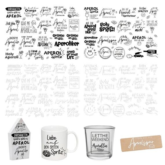 FloraVigo Rub On Sticker ca.A5 19x14cm-Spruch Deko zum Geburtstag, Keraflott, Hochzeit, Zuhause, Wischfolie für Möbel, Glas, Holz, Fotoalbum, DIY Deko, Aufkleberästhetik(4PCS) (Aperol)
