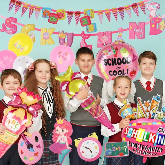 CUTLOT SCHULKIND 2026 Deko Einschulung Mädchen, SCHULKIND Banner, Dinosaurier Banner, 22 Latexballons, 4 Folienballon, 3 Aufkleber Schulanfang Schuleinführung Deko