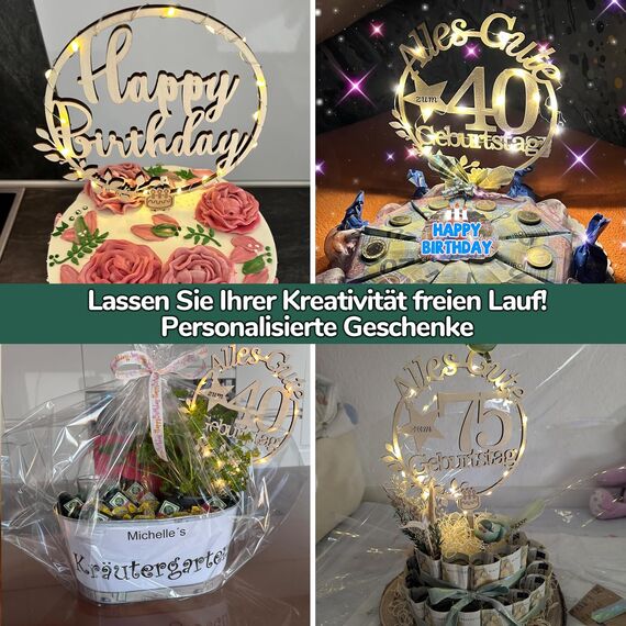 Giftota Cake Topper zur Taufe aus Holz mit LED Lichterkette, Zur Taufe Tortendeko für Mädchen, Junge