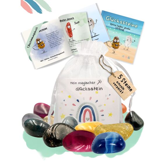 SoSi 5 Glückssteine, 2-3cm, Mitgebselstein, Mitbringsel, Give Away, Glücksbringer, Kindergeburtstag, Gastgeschenk, Kindergarten, Taufe, Kommunion, Einschulung