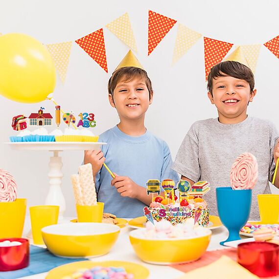 24 Stück Schulanfang Tortendeko, Schuleinführung deko Cupcake Topper, Endlich Schulkind Tortendeko Einschulung, Einschulung deko mädchen für Schulkind 2023 deko Schulanfang Party Dekoration (Schule)