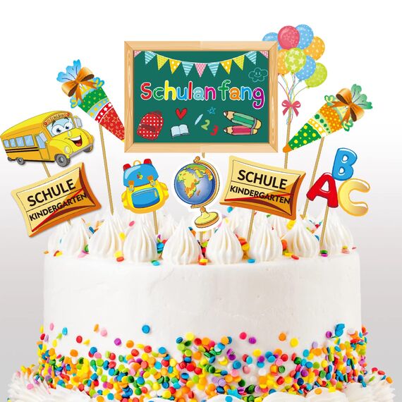 12pcs Einschulung Cupcake Topper Dekorationen für Schulanfang Tortendeko Schuleinführung Kuchen Dekorationen Fondant Muffins Zucker, für Junge Mädchen 1. Schultag Schulanfang Party Deko (Bunt)