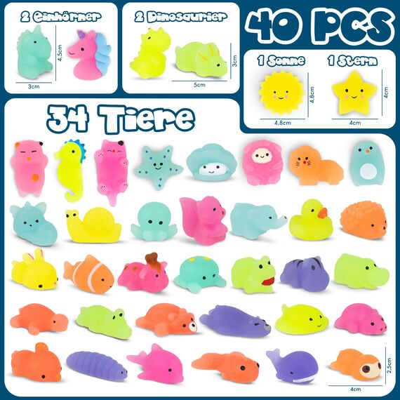 BONNYCO Mochi Squishy Set Mitgebsel Kindergeburtstag Gastgeschenke, 40 Stück Kleine Geschenke für Kinder sie Leuchten im Dunkeln. Mitbringsel Kindergeburtstag Gastgeschenk, Pinata Füllung