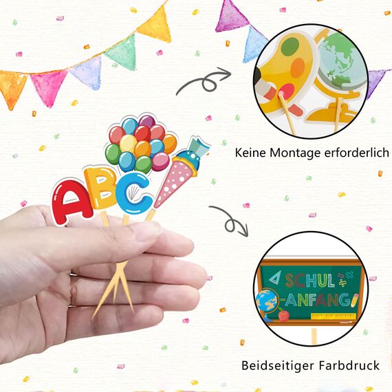 24 Stück Schulanfang Tortendeko, Schuleinführung deko Cupcake Topper, Tortendeko Einschulung, deko Einschulung Junge für Schulkind, Junge und Mädchen Schulanfang Party Dekoration (Tafel)