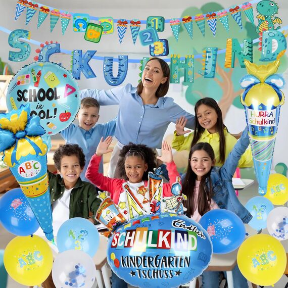 CUTLOT SCHULKIND 2026 Deko Einschulung Junge, SCHULKIND Banner, Dinosaurier Banner, 22 Latexballons, 4 Folienballon, 3 Aufkleber Schulanfang Schuleinführung Deko
