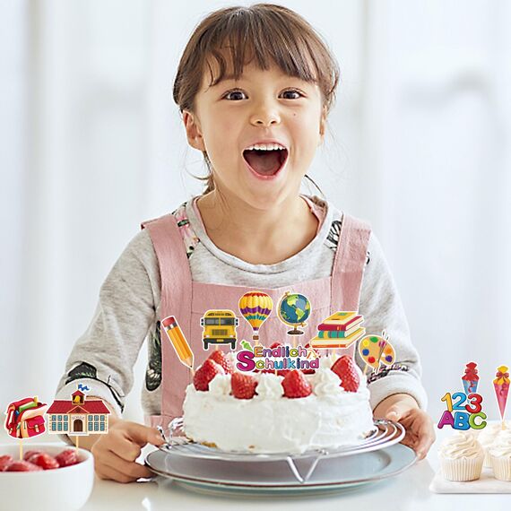 24 Stück Schulanfang Tortendeko, Schuleinführung deko Cupcake Topper, Endlich Schulkind Tortendeko Einschulung, Einschulung deko mädchen für Schulkind 2023 deko Schulanfang Party Dekoration (Schule)