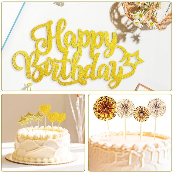 Giftota Tortendeko 30 40 50 60 Geburtstag Mann Frau, 30 Stück Gold Cake Topper Geburtstag Deko, Kuchendeko mit Geburtstagskerzen Konfetti Luftballons Papierfächer