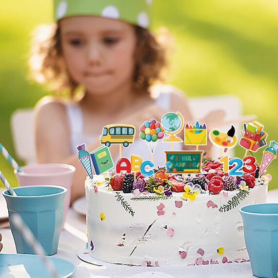 24 Stück Schulanfang Tortendeko, Schuleinführung deko Cupcake Topper, Tortendeko Einschulung, deko Einschulung Junge für Schulkind, Junge und Mädchen Schulanfang Party Dekoration (Tafel)