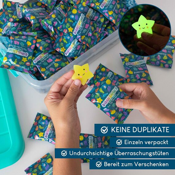 BONNYCO Mochi Squishy Set Mitgebsel Kindergeburtstag Gastgeschenke, 80 Stück Kleine Geschenke für Kinder sie Leuchten im Dunkeln. Mitbringsel Kindergeburtstag Gastgeschenk, Pinata Füllung