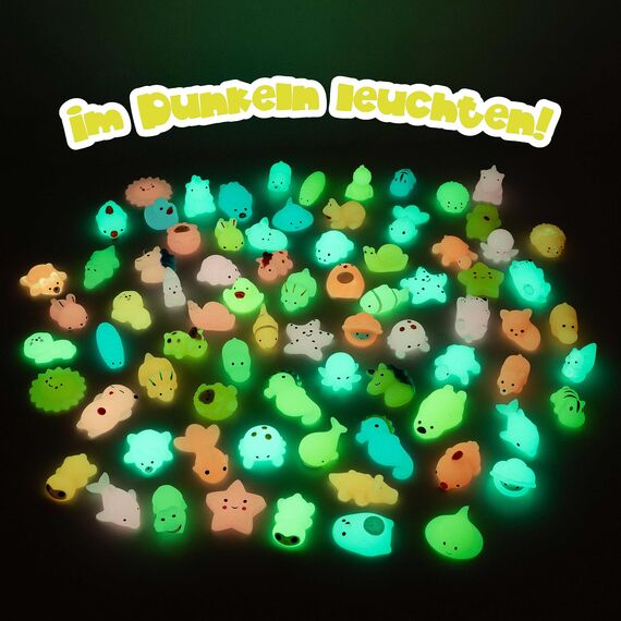 BONNYCO Mochi Squishy Set Mitgebsel Kindergeburtstag Gastgeschenke, 80 Stück Kleine Geschenke für Kinder sie Leuchten im Dunkeln. Mitbringsel Kindergeburtstag Gastgeschenk, Pinata Füllung