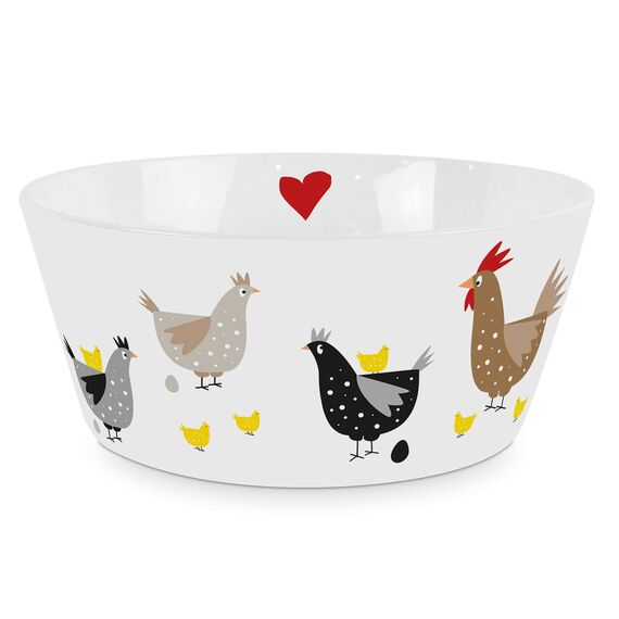 ReWu Schale Müslischale Porzellan Breakfast Ø 15 cm Geschir Bunte Hühner 650ML Bowl Frühstücksgeschirr Ostern Geschenkidee Tischdekoration 15x15x6,2 cm