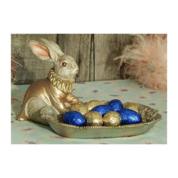 Werner Voss Osterhase mit Schale Hasenfigur Ostern Kartenhalter Hase Osterfigure Barrock Shabby Landhaus