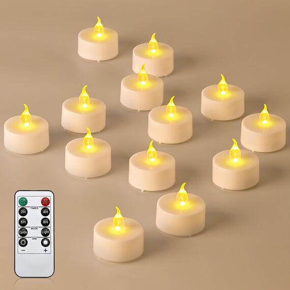 cimetech 24 LED Teelichter mit Timer Fernbedienung Flammenlose Elektrische Flackernde Batteriebetriebene Kerzen für Zuhause, Zimmer, Tisch, Halloween, Weihnachtsdekoration