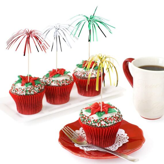OMIGA 100 Stücke Cocktail Feuerwerk Dekoration Drink Dekoration Glitzerpalmen Cocktailspieße für Geburtstagsbars Obst Snacks Party Weihnachtsdekoration Deko Usw (Mehrfarbig)