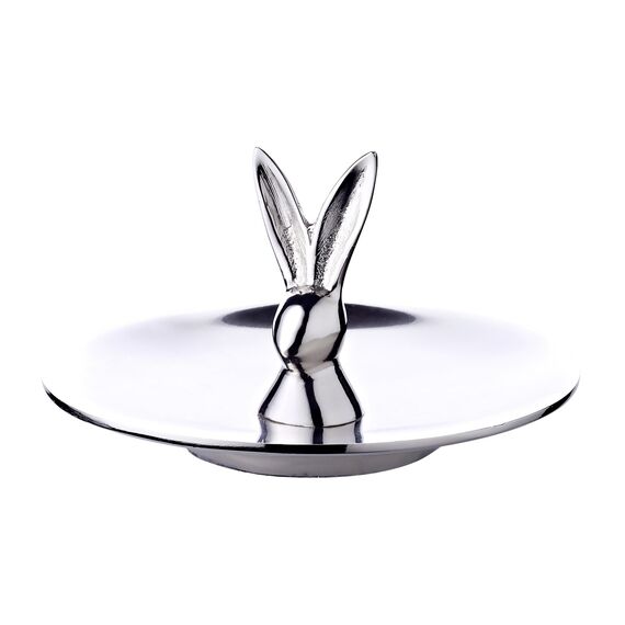 EDZARD Keksschale Hase Louis (Duchmesser 15 cm, Höhe 9 cm), Aluminium vernickelt, Osterdeko, Ostern