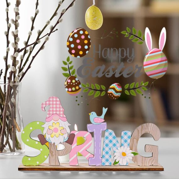 AoHkers Ostern Deko, Frühlingsdeko Osterdeko Ostern Holz Schriftzug Aufsteller mit Osterhasen, Osterdekoration Tischdeko Home Deko