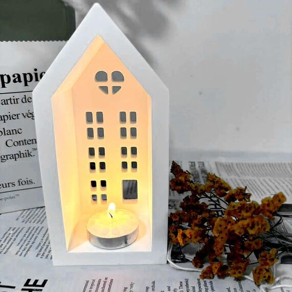 3D Silikonformen Gießformen Häuser, DIY Gießform für kleine Häuser, LeuchterSilikonformen, Silikon Gießform Weihnachten für Weihnachtsdekoration, Geeignet für die DIY-Heimdekoration Kunsthandwerk