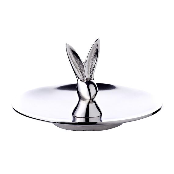 EDZARD Keksschale Hase Louis (Duchmesser 15 cm, Höhe 9 cm), Aluminium vernickelt, Osterdeko, Ostern